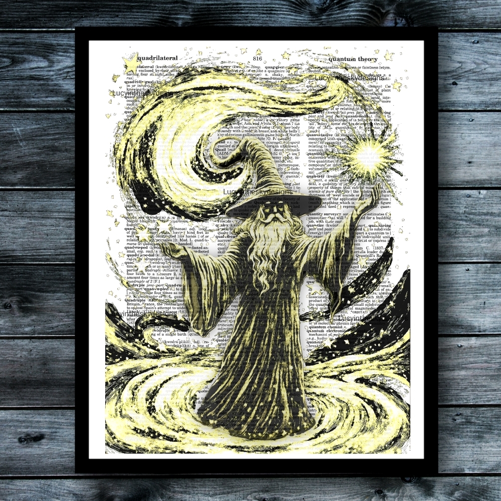 Magical Wizard Art Print Vintage Dictionary Print Retro Decor
